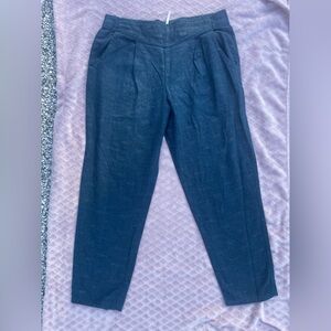 Free People Clean Linen Straight Leg Trouser Pants Navy Blue Size M